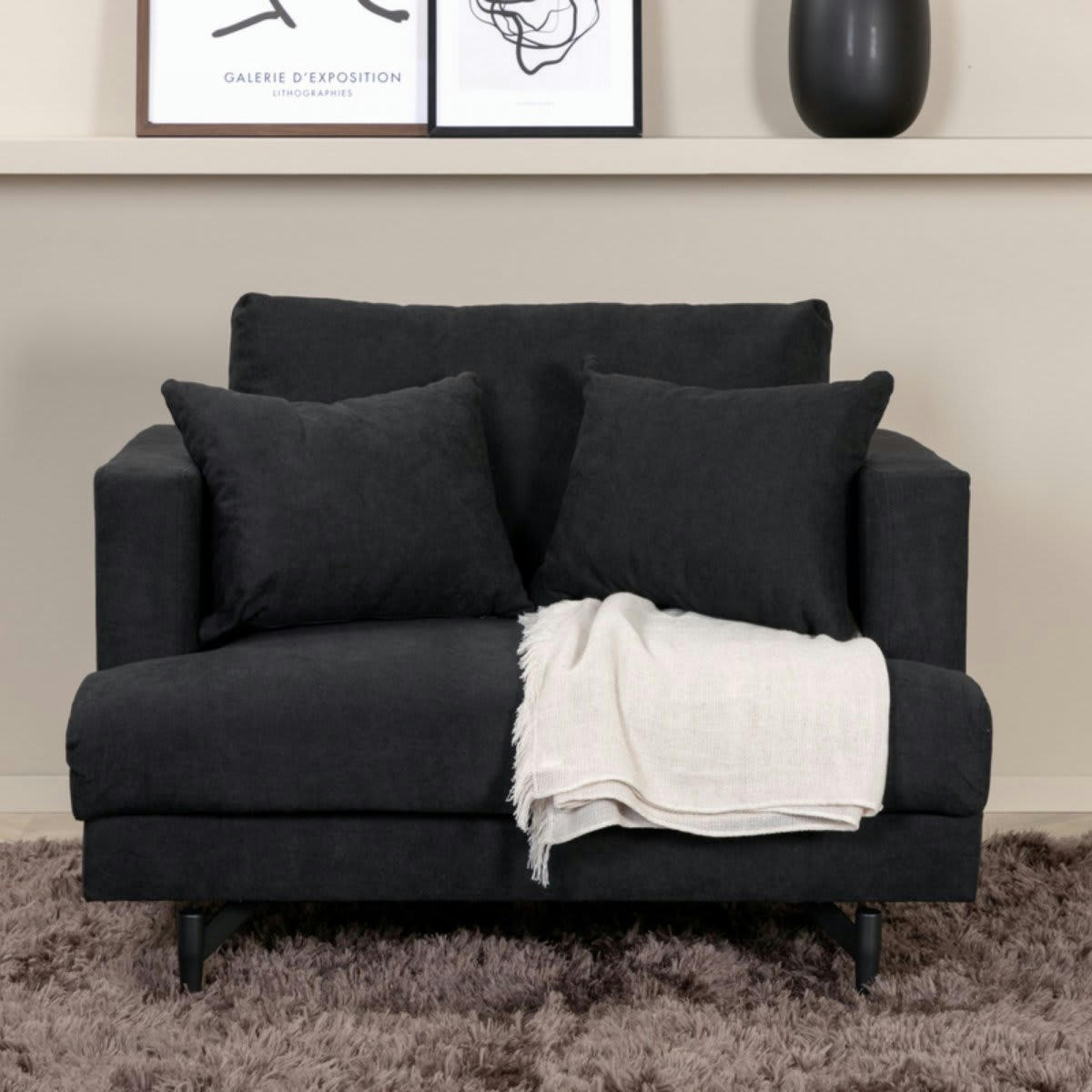 MANU - Fauteuil minimaliste en tissu noir