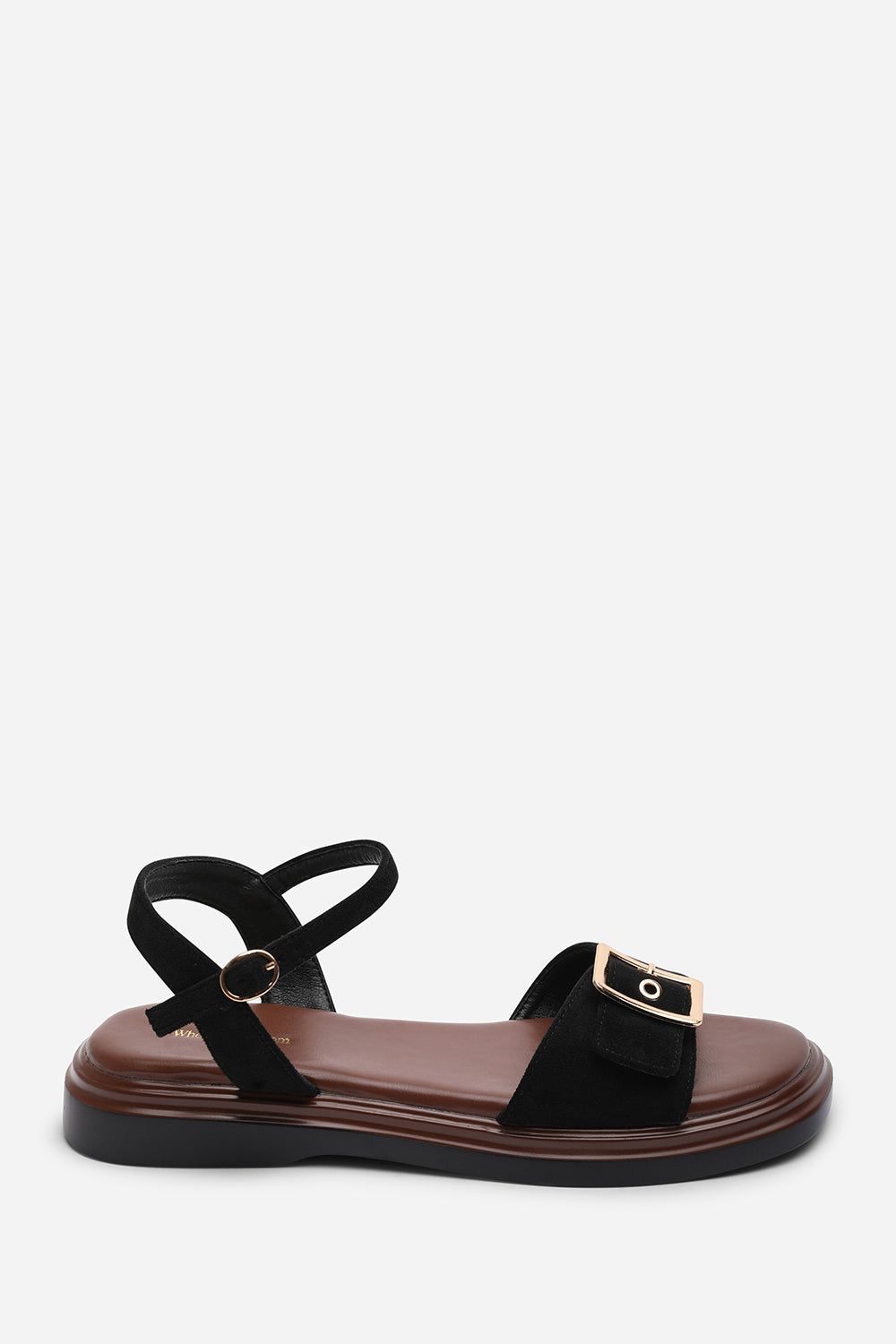 Where's That From Coastal Front Buckle Flatform Suede Sandal