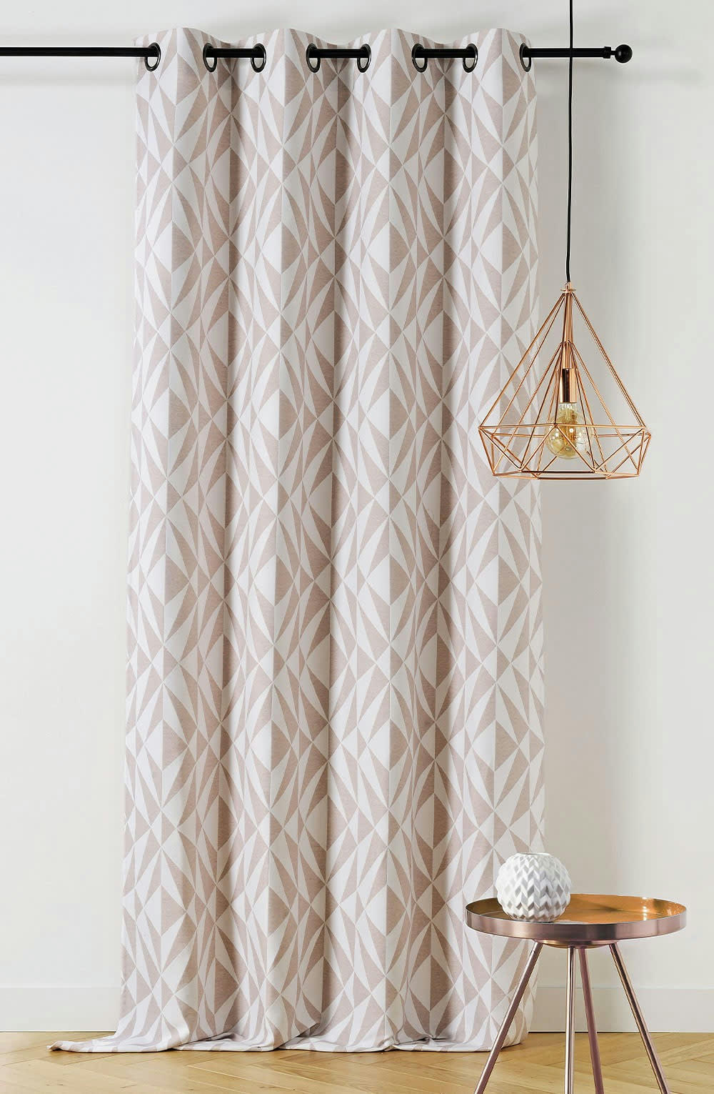 KALEO - Rideau polyester motif géométrique rose 135x260cm