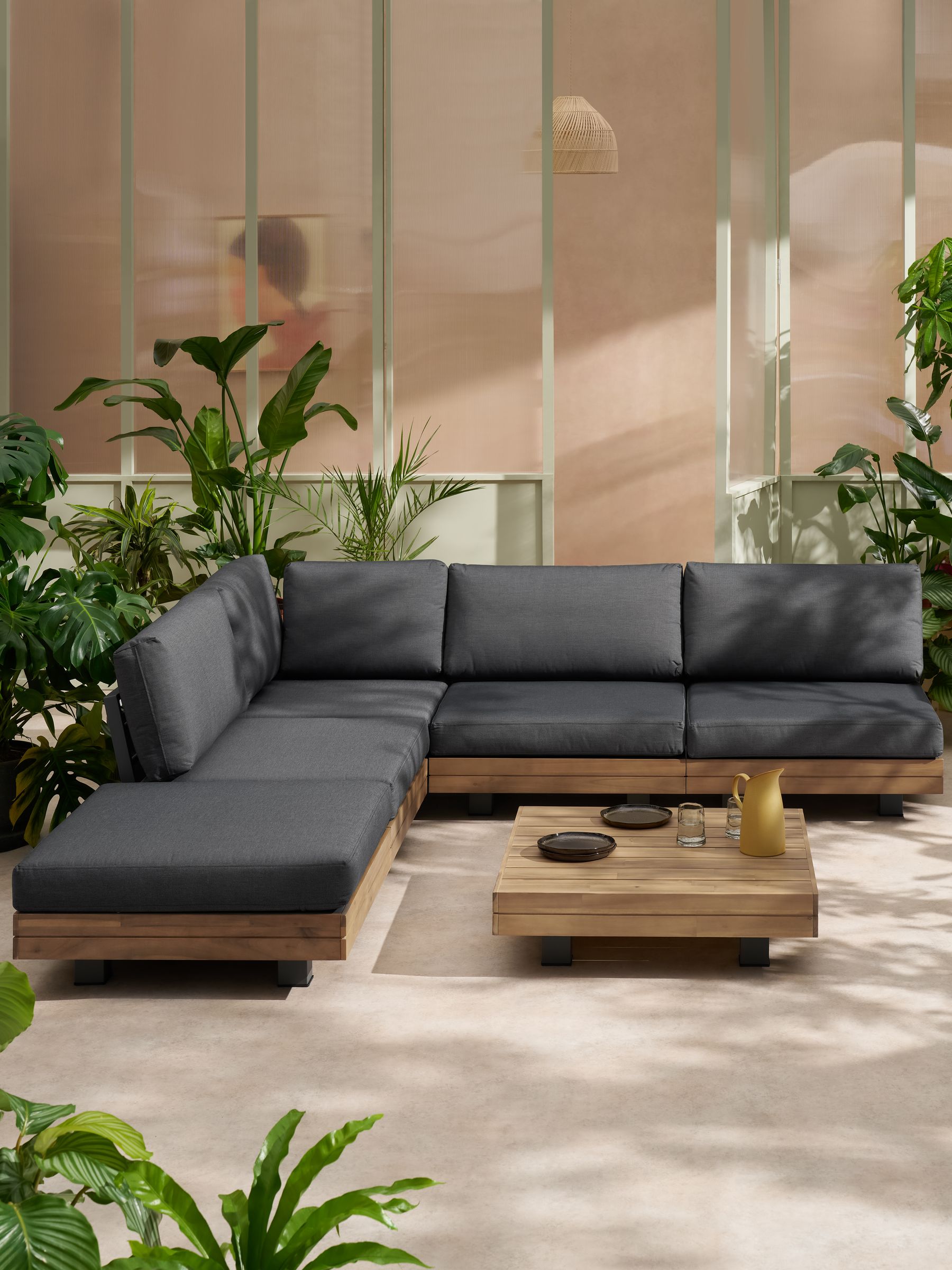 Avarna Garden Wood Corner Lounge Set in Grey