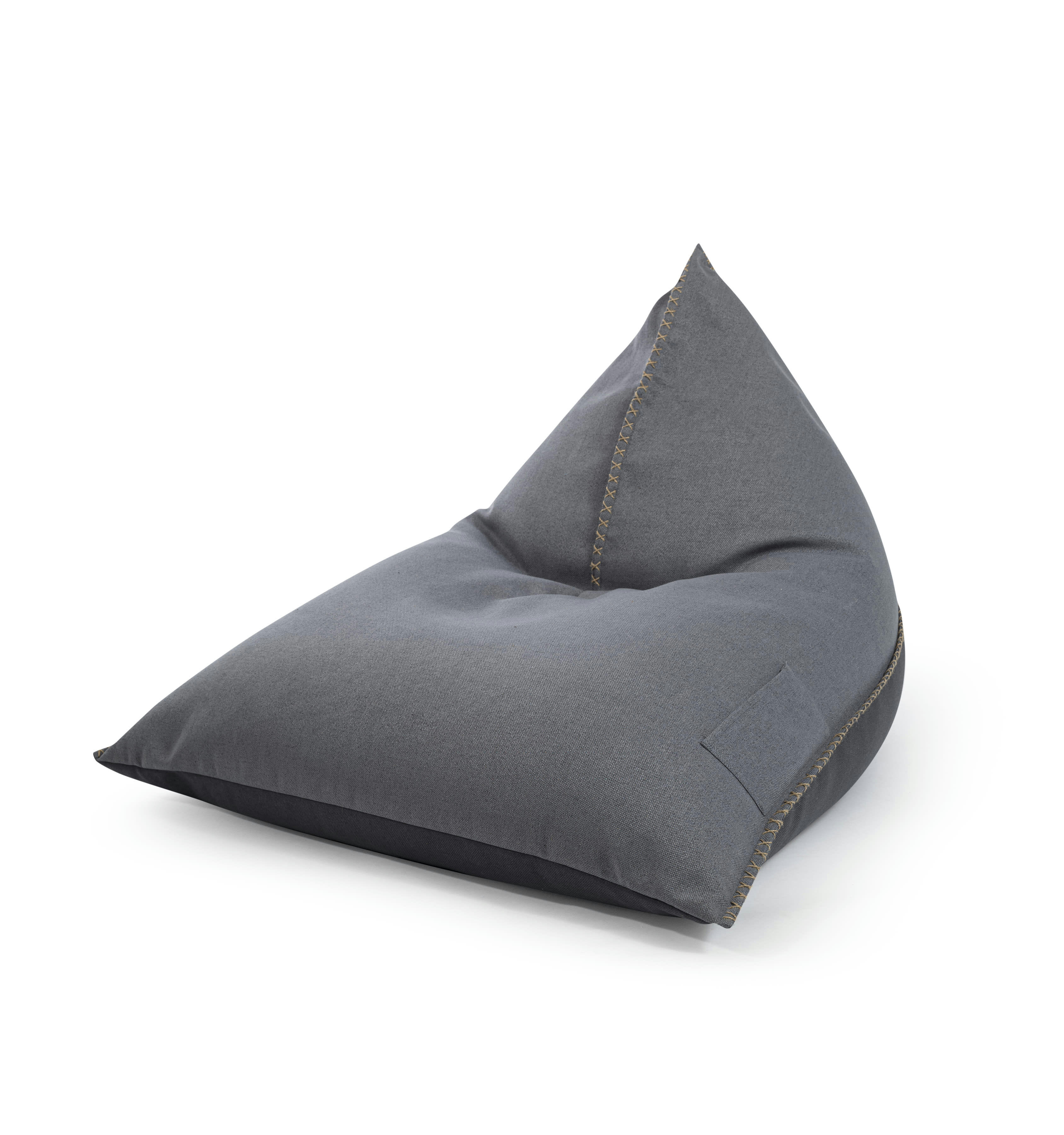 CALYPSO - Pouf confort bicolore aspect jean surpiqures et poignée 110x115x90