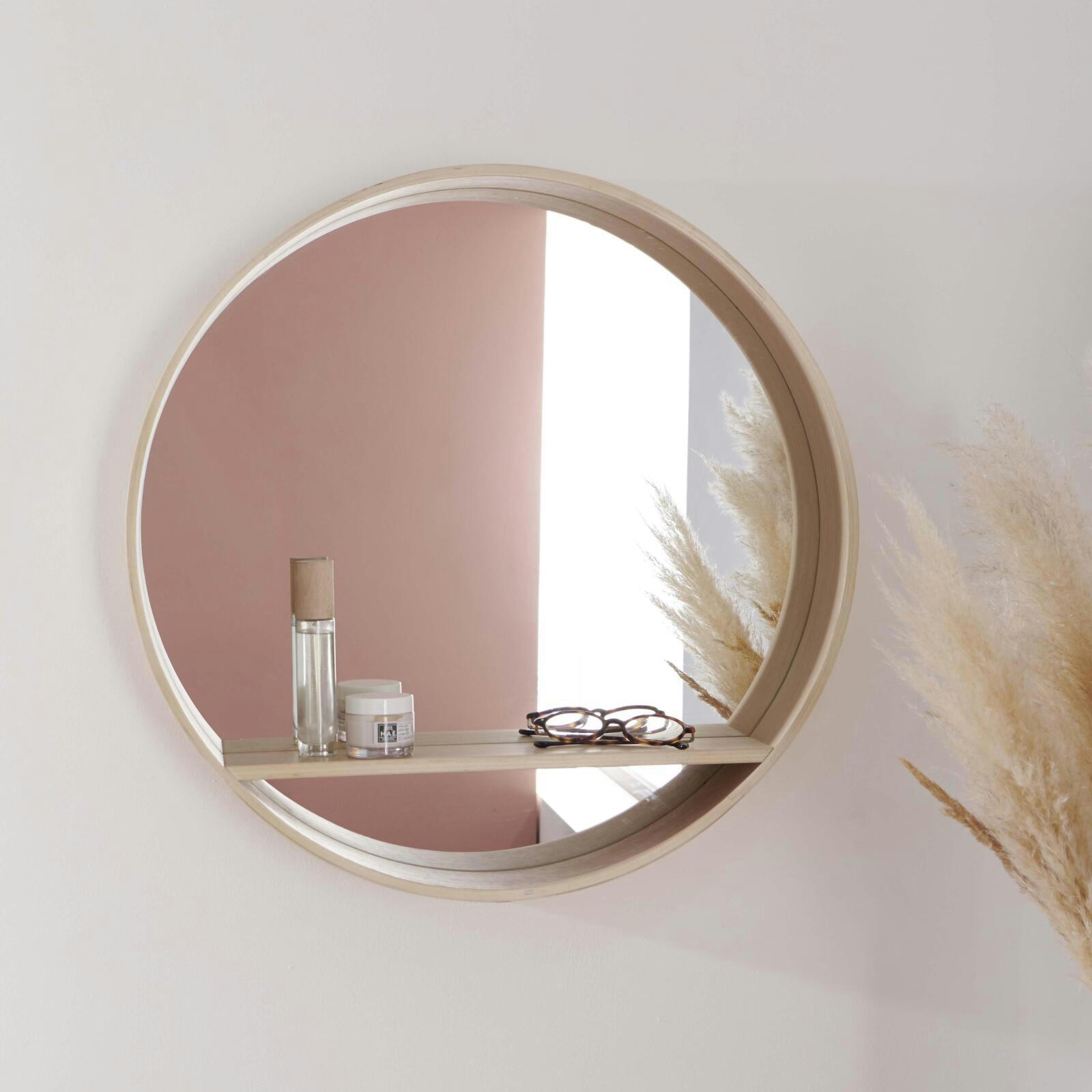 OBLO - Miroir rond en chêne avec étagère 60 cm