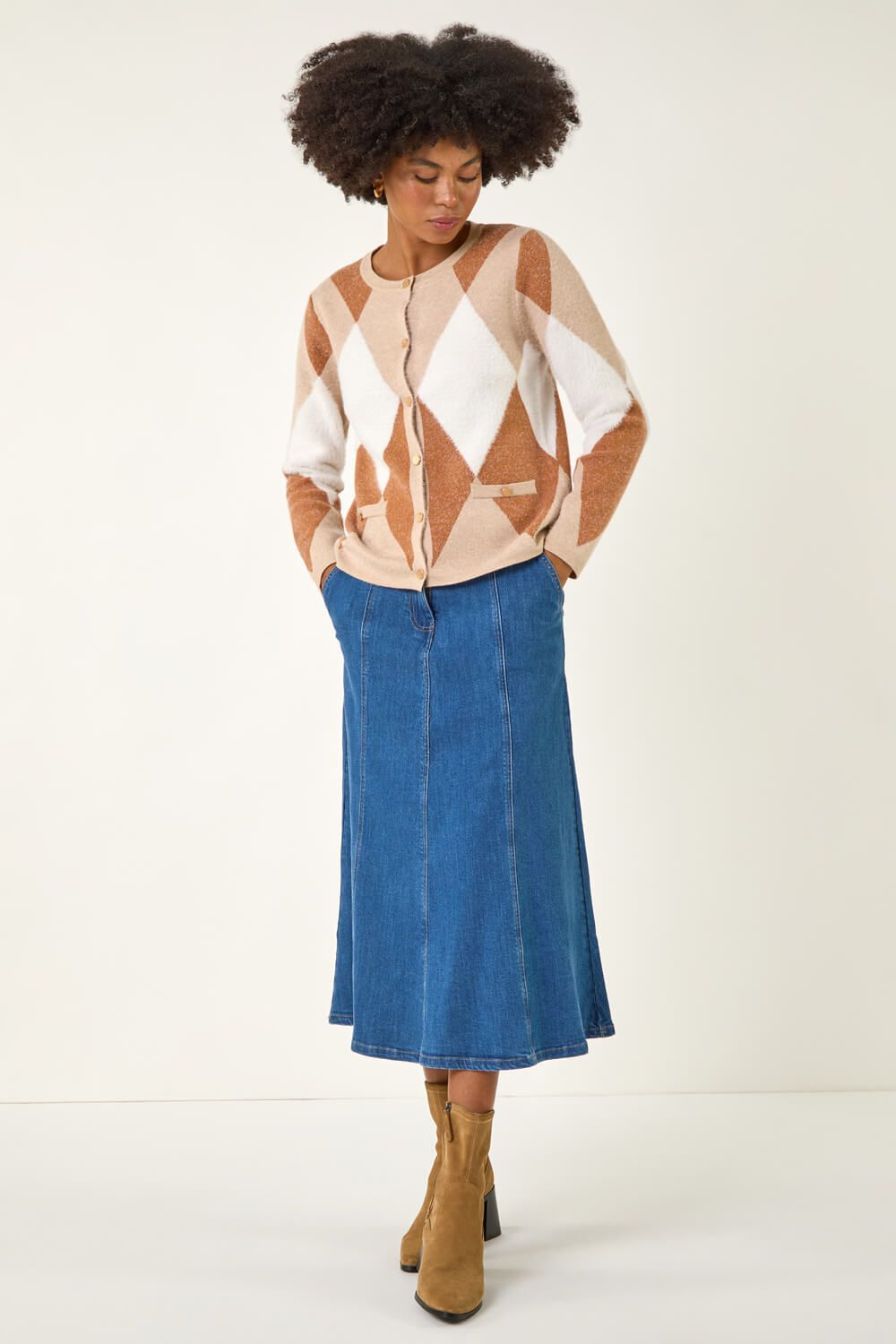 Roman Geometric Buttoned Knit Cardigan