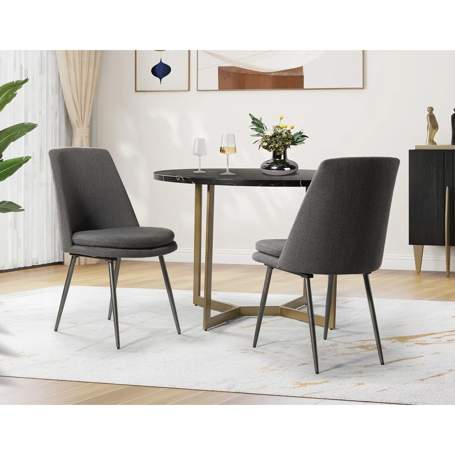 Homer Modern and Contemporary Dining Chairs Set of 2 with Metal Legs
