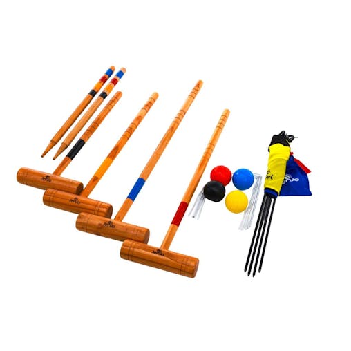 Premium Wooden Family Croquet Ball Mallet Game 4 Player Set