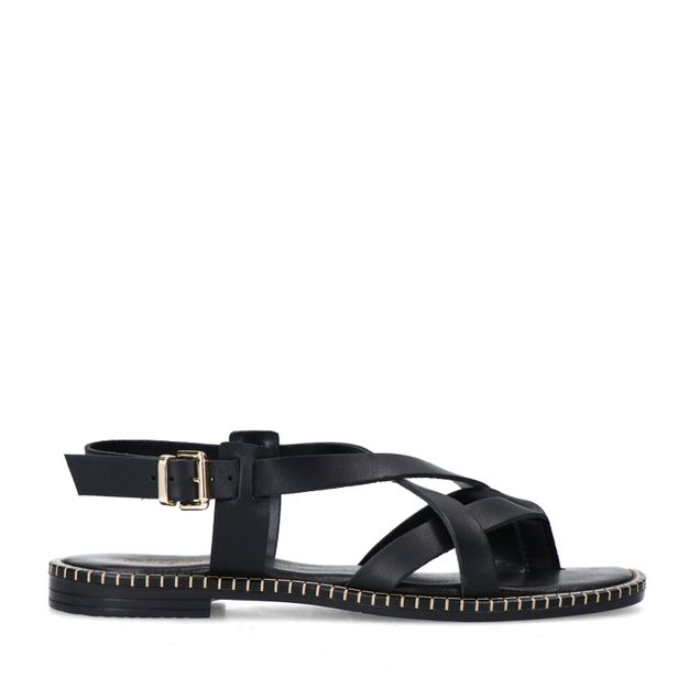 Zwarte leren platte sandalen