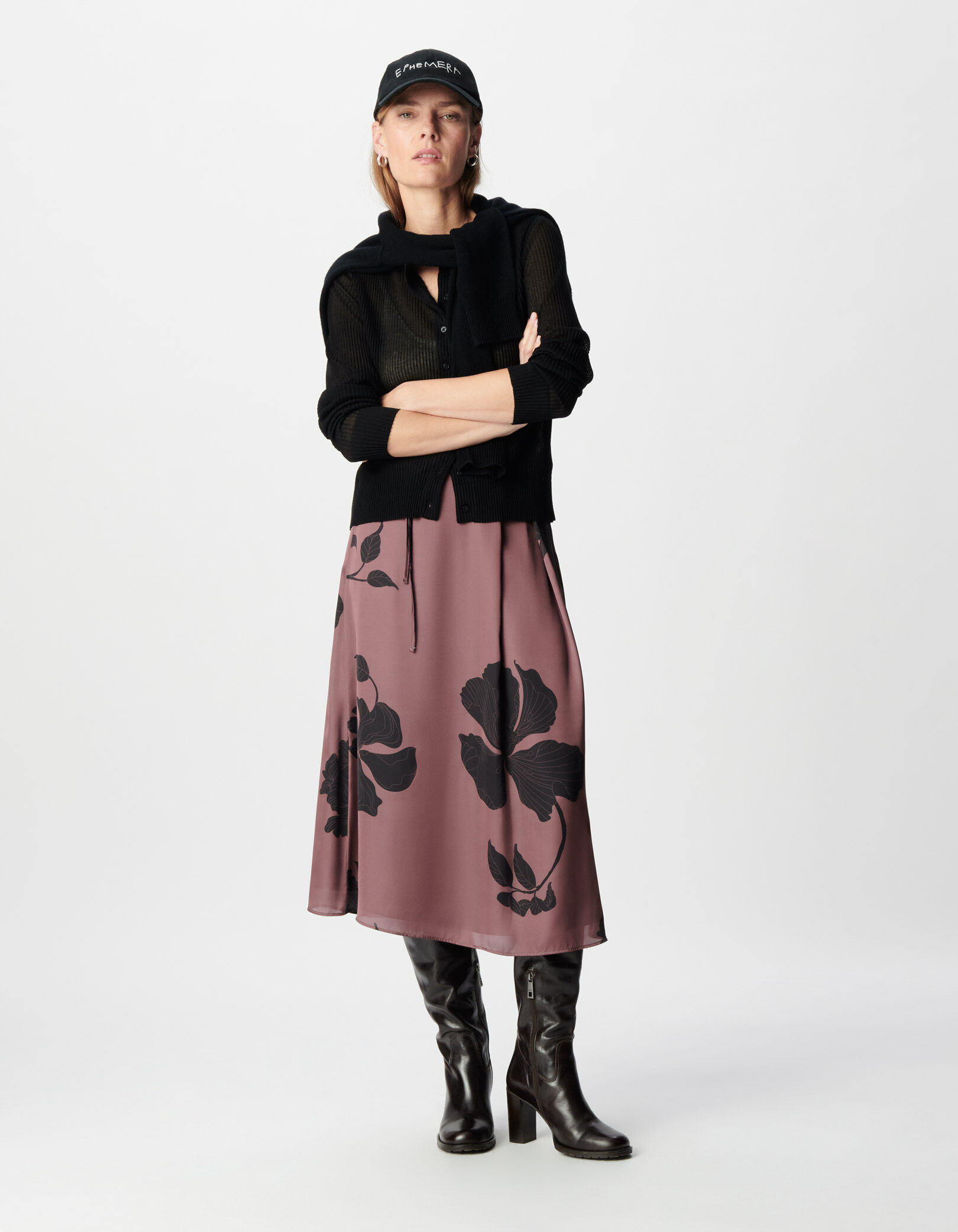 Jupe midi bordeaux imprimé maxi floral Femme