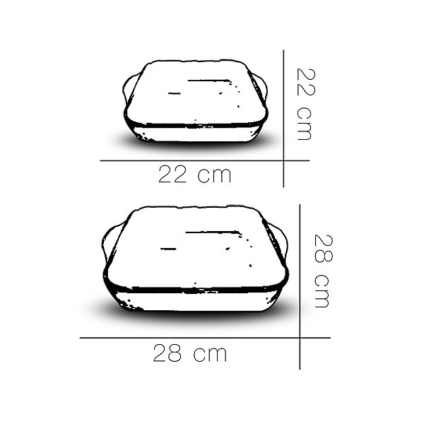 Lot de 2 plats à four moule de cuisson en verre forme carré - Longueur 28 x Profondeur 28 cm/ Longueur 22 x Profondeur 22 cm