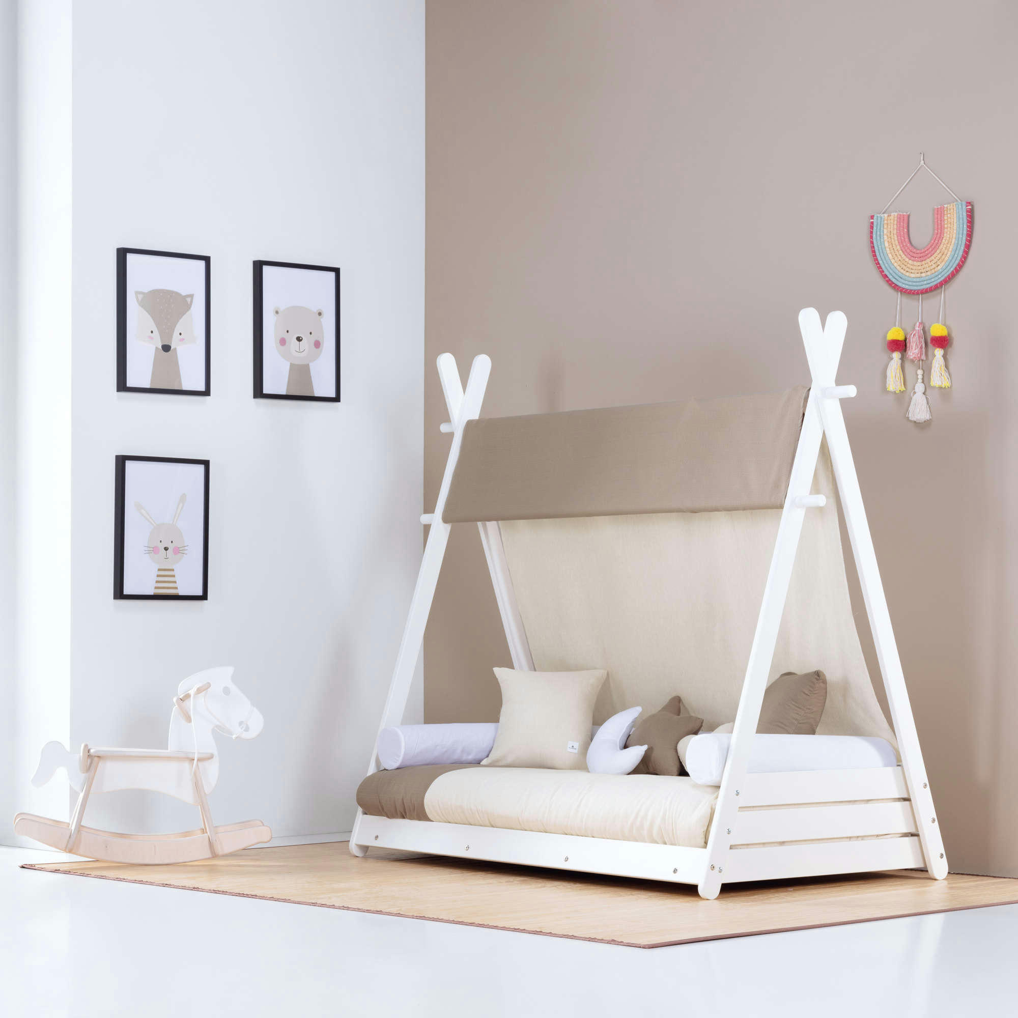 HOMY - Lit bébé Montessori en 70x140 cm avec textile en beige