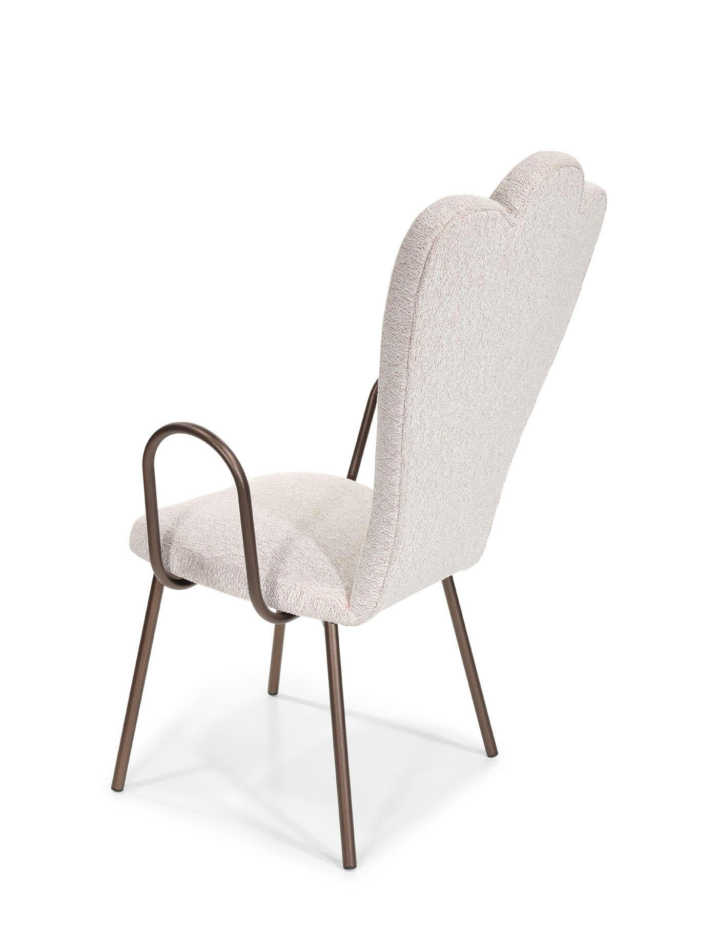 CLOVER - Chaise en métal  bronze finition bouclette blanc