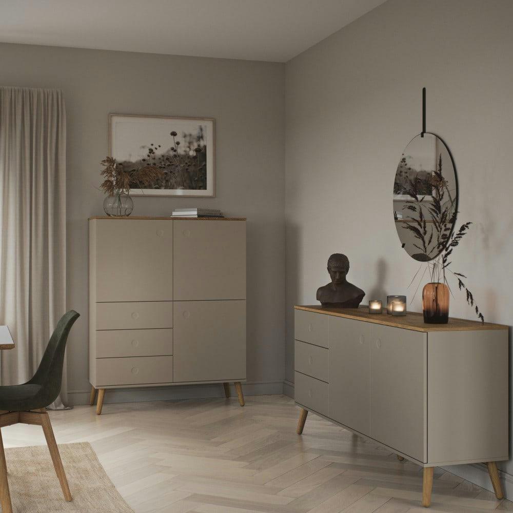 DOT - Buffet en bois 2 portes 3 tiroirs L162cm taupe