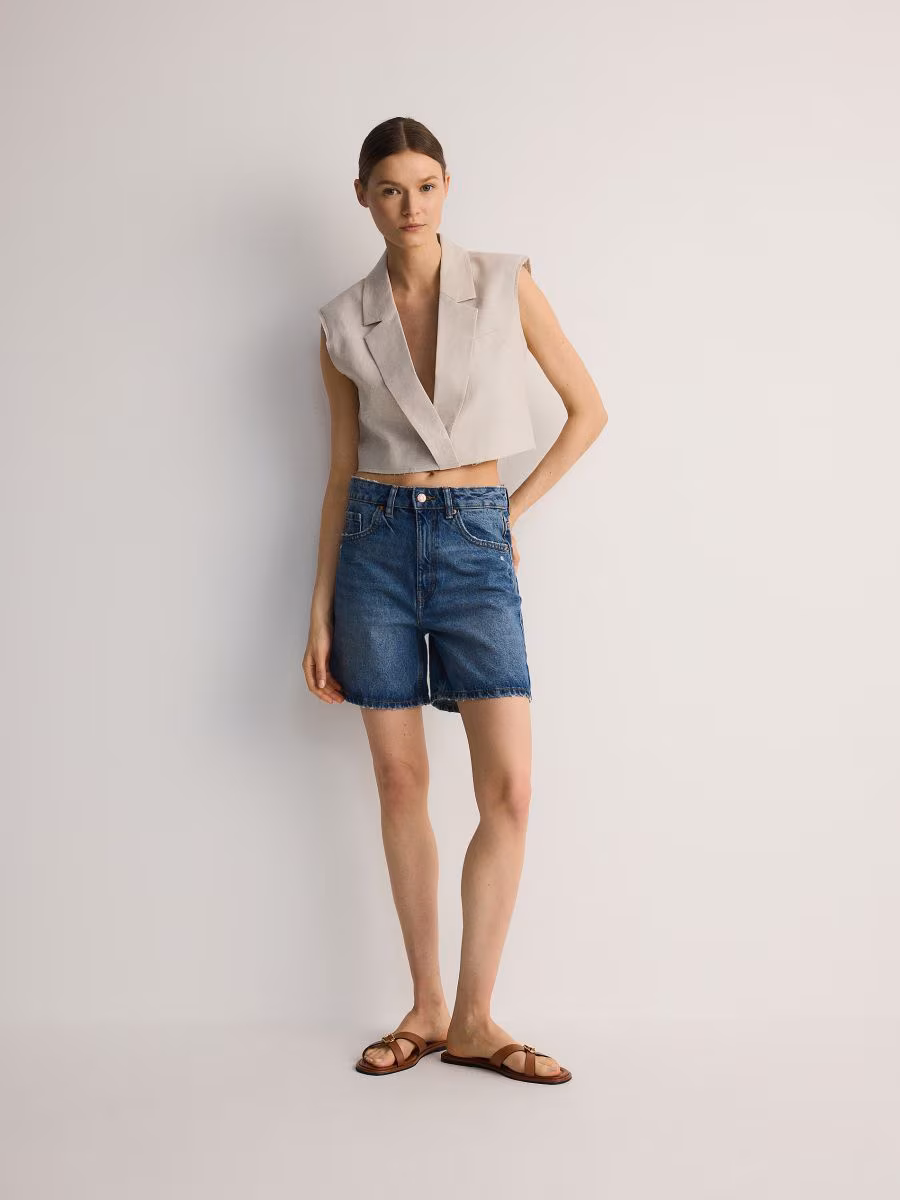 Denim Shorts With Wash Effect
