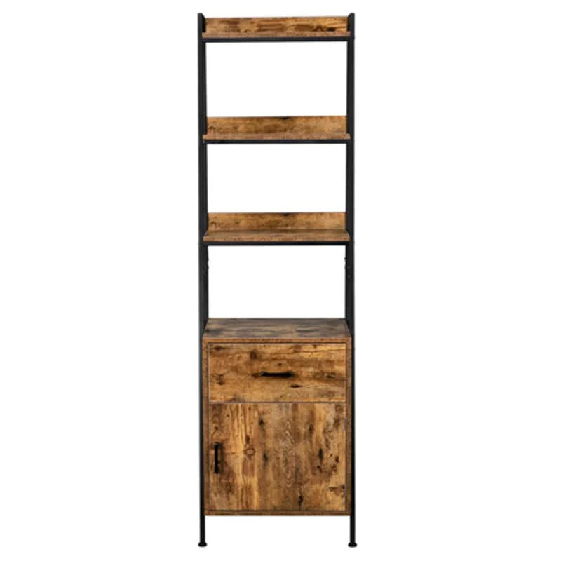 4 Tiesr Mid Century Modern Narrow Bookshelf with Drawers