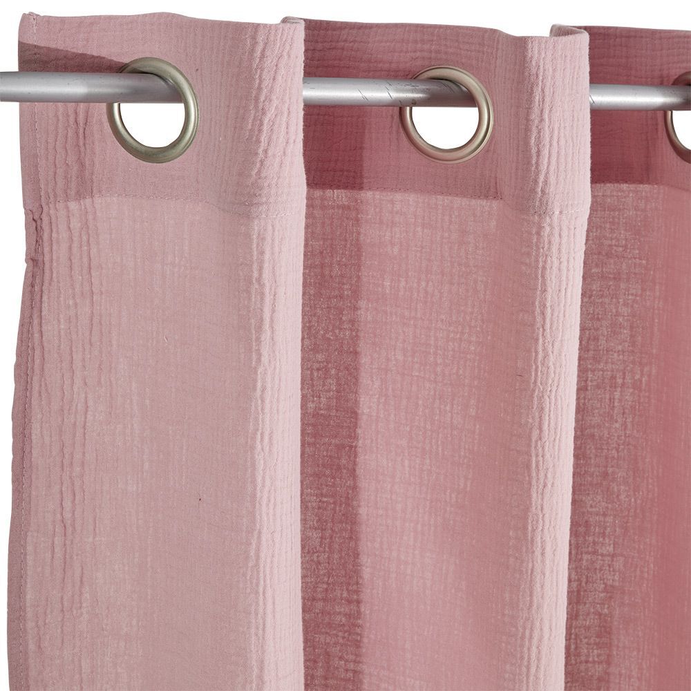 Rideau à oeillets gaze de coton rose uni 135xL240cm