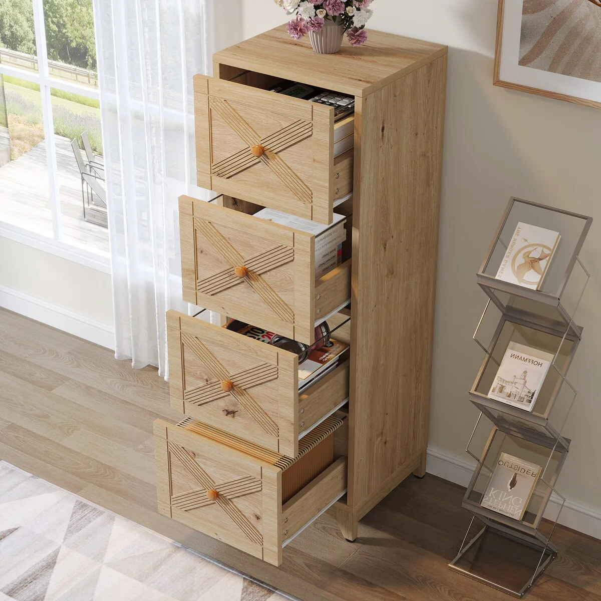 4-Drawer File Cabinet, Vertical Office Wood Storage Cabinet for Letter Size