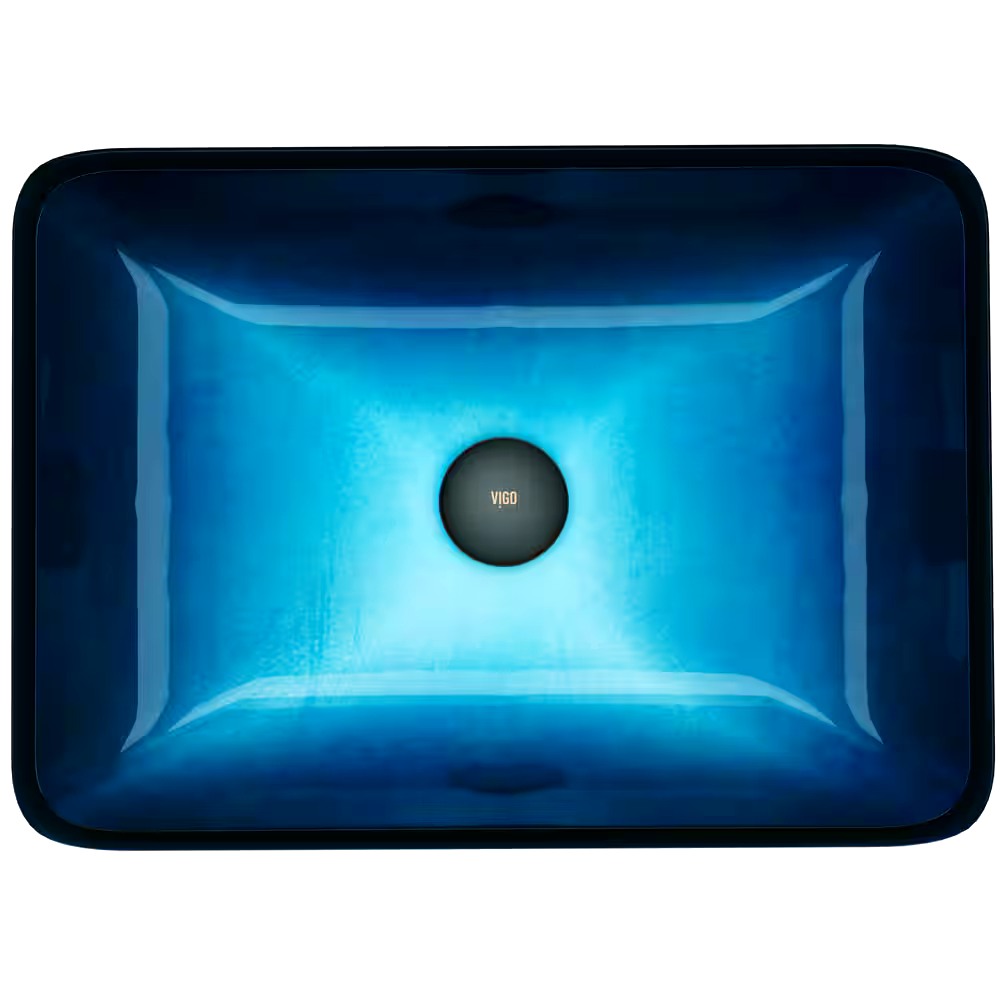 VIGO Glass Rectangular Vessel Bathroom Sink/Basin, Turquoise