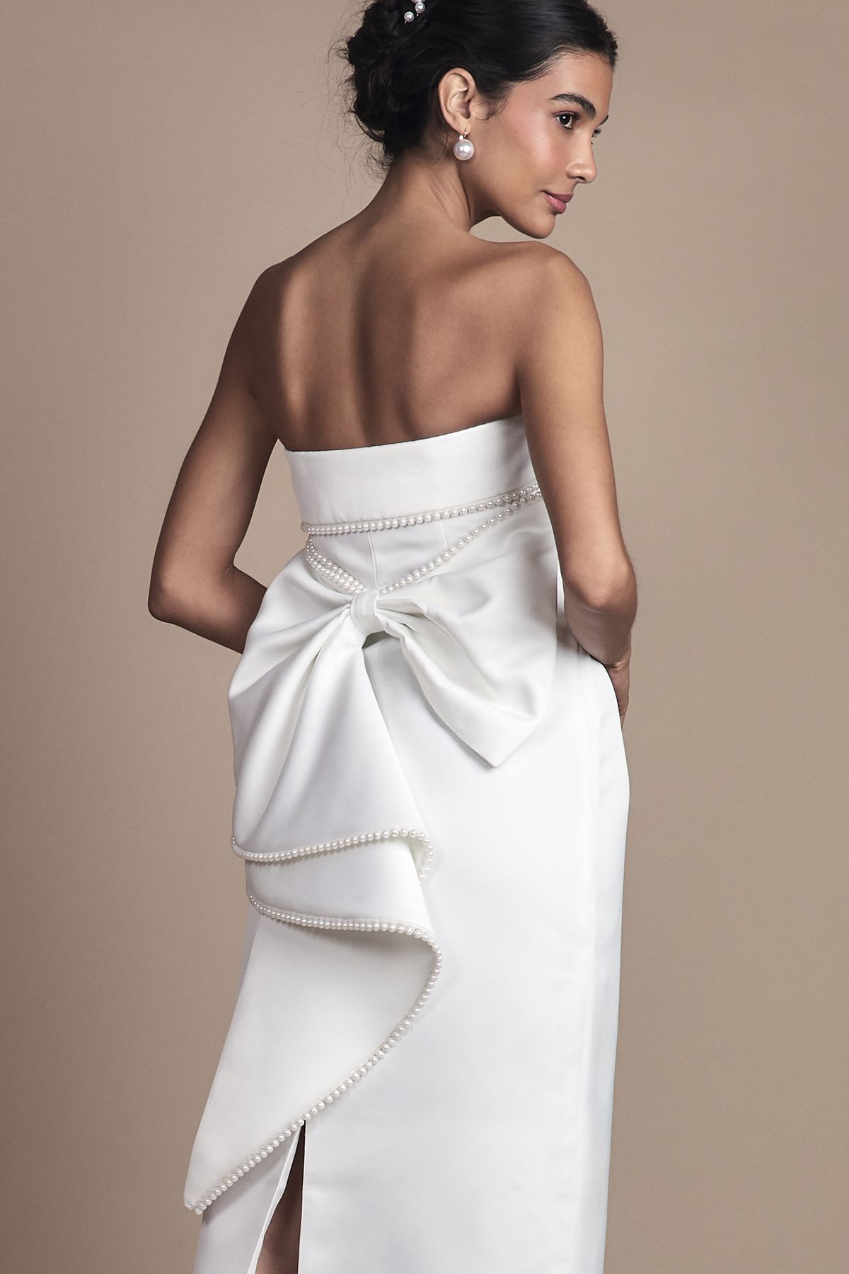 Coast Pearl Trim Bandeau Column Wedding Dress With Bow