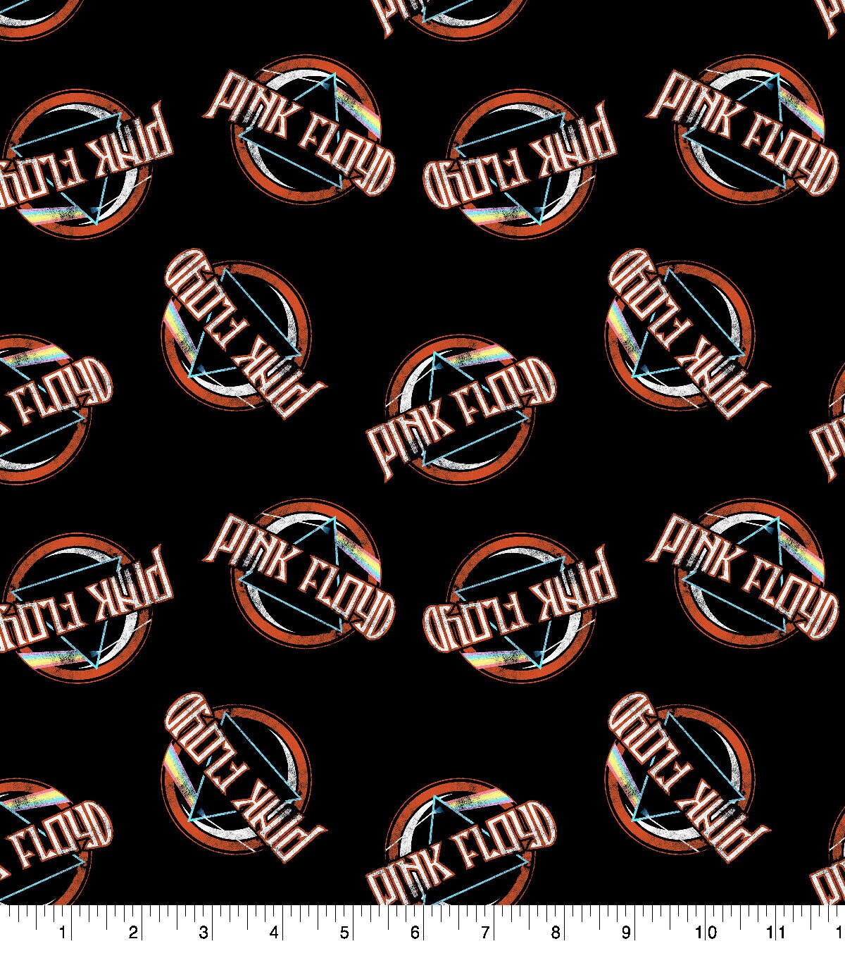 Pink Floyd Black Tossed Cotton Fabric