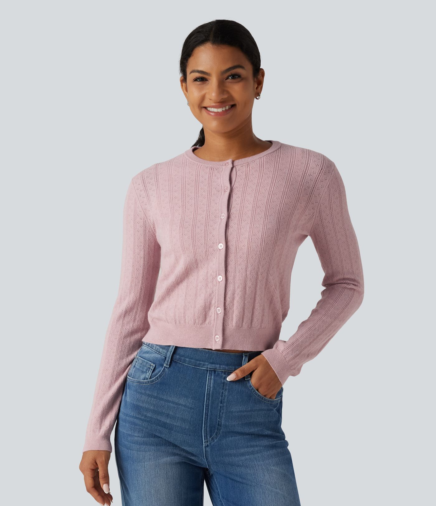 Cardigan de bureau à encolure arrondie et manches longues