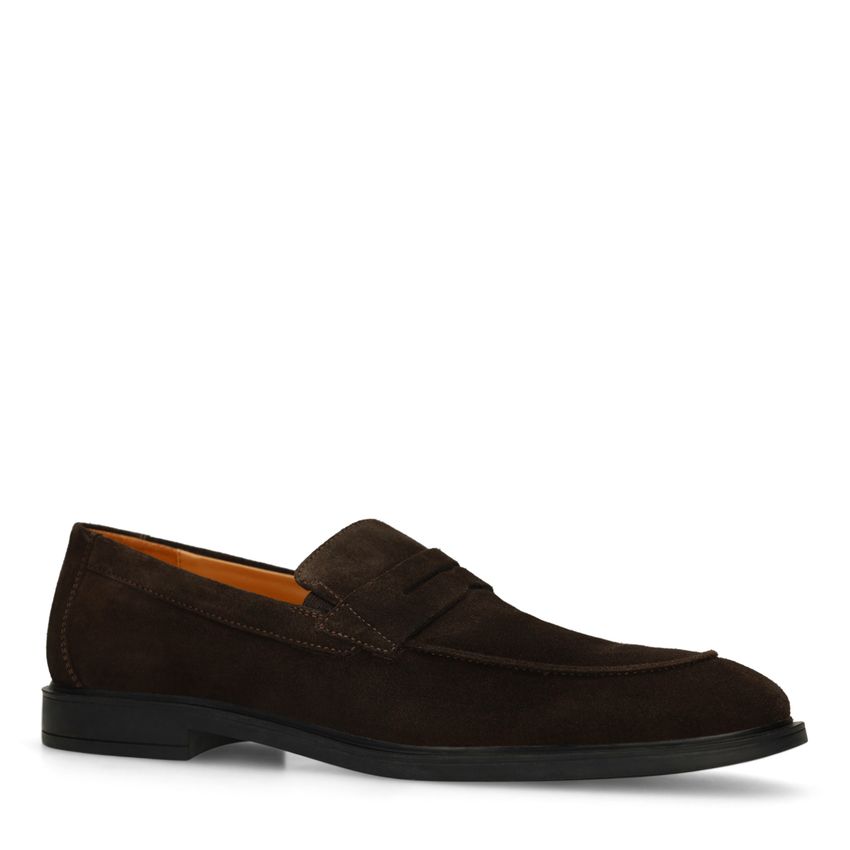 Manfield Donkerbruine suède loafers