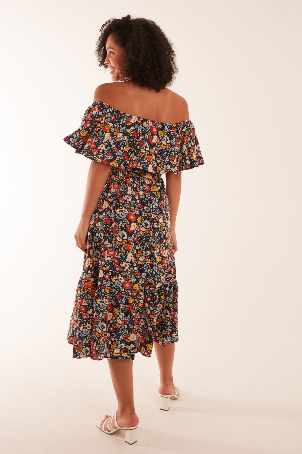 Blue Vanilla Bardot Ruffle Midi Dress