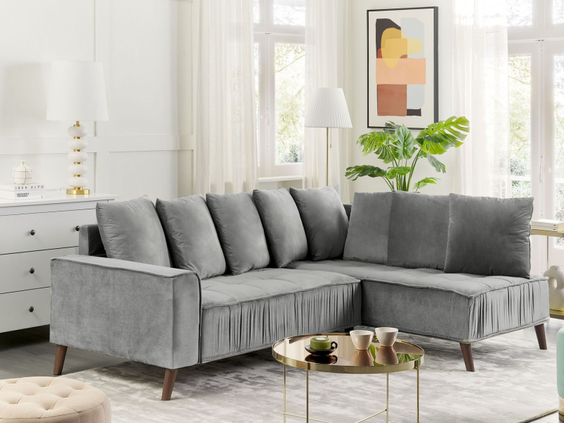 Narożnik sofa duża welurowa jasnoszara