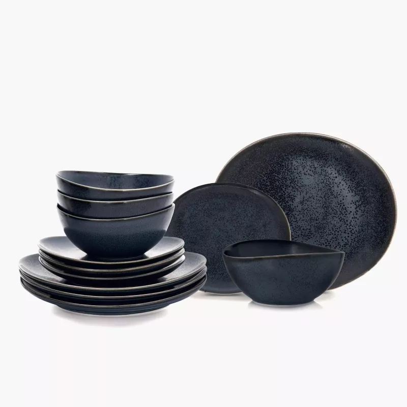 Zestaw obiadowy TIME BLACK 12 el. grafitowy porcelanowy