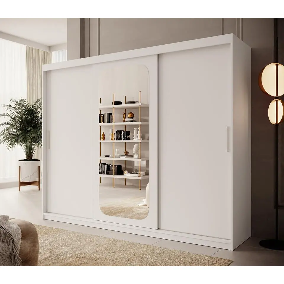 Meubella - Kledingkast Pete - Wit - 250 cm - Met spiegel