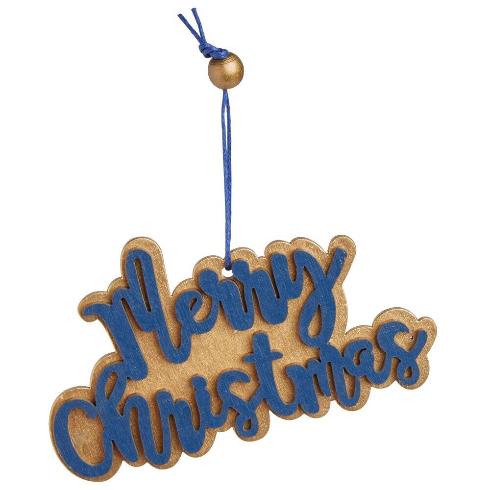 Suspension Merry Christmas doré et bleu L10x6cm