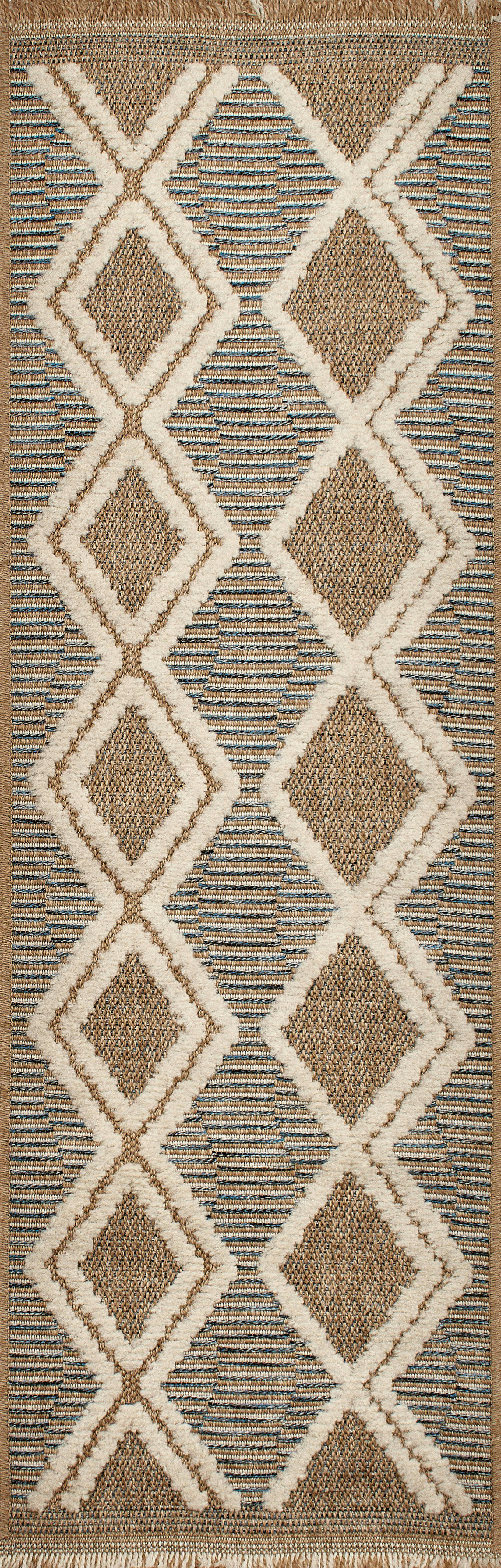 TULUM - Tapis intérieur et extérieur aspect jute scandinave bleu - 60x180