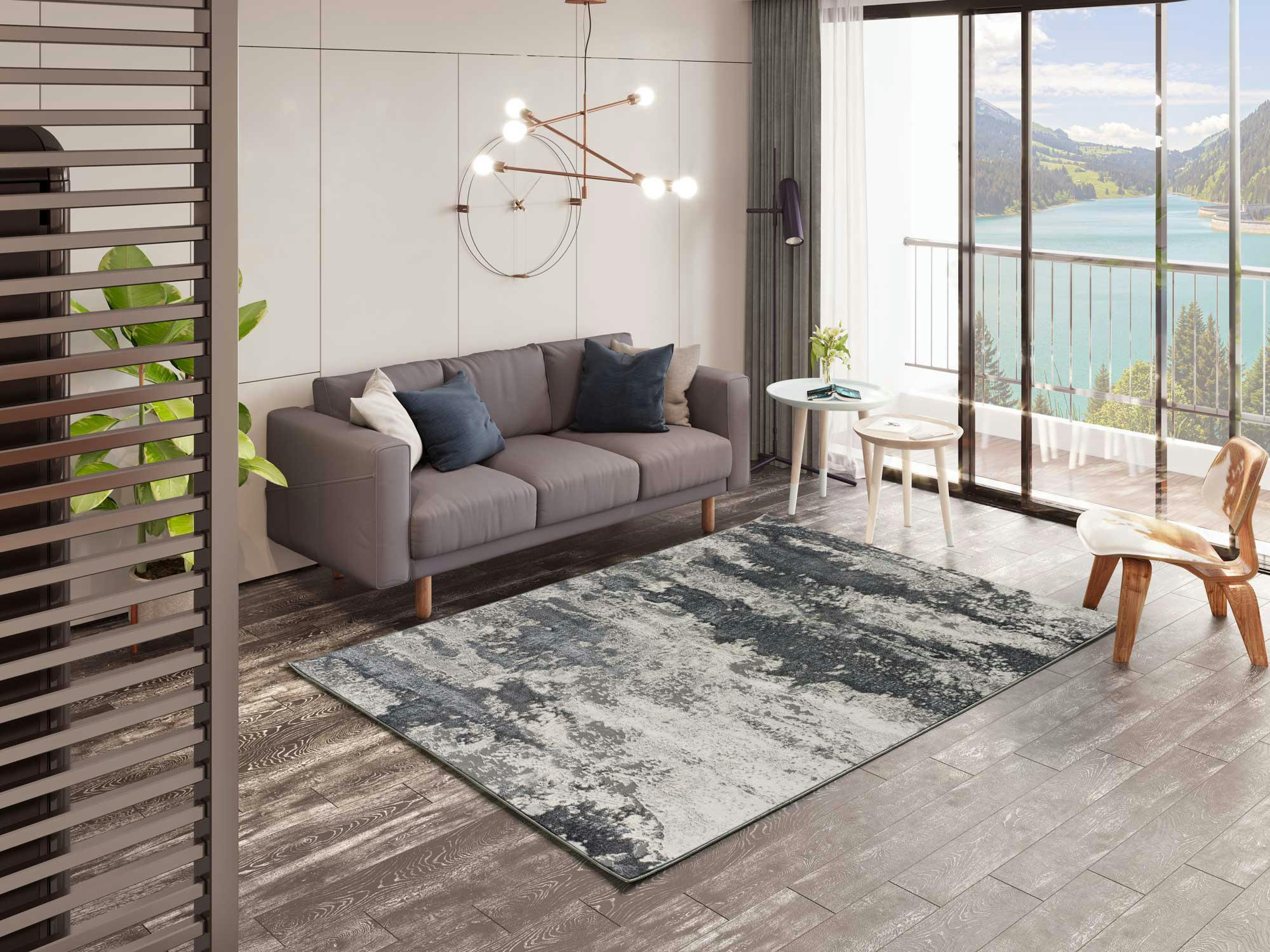 AGATA - Tapis effet marbre avec textures grises, 80X150 cm