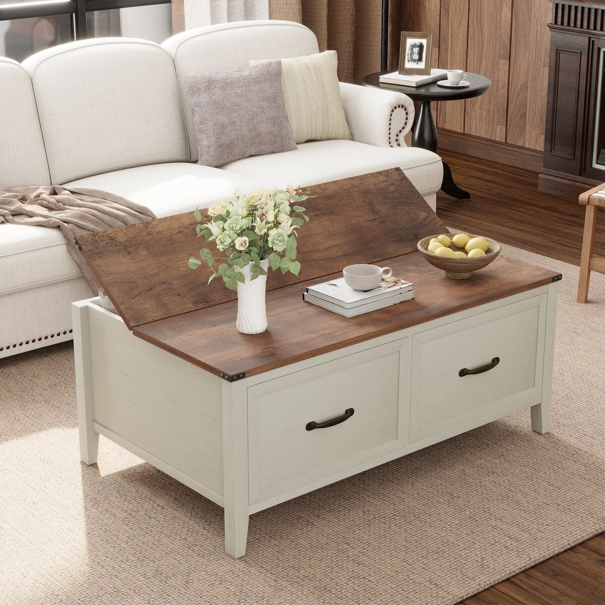 Coffee Table with Hidden Storage, 2 Drawers and Flip Top Storage with Lift Hinges - See Details