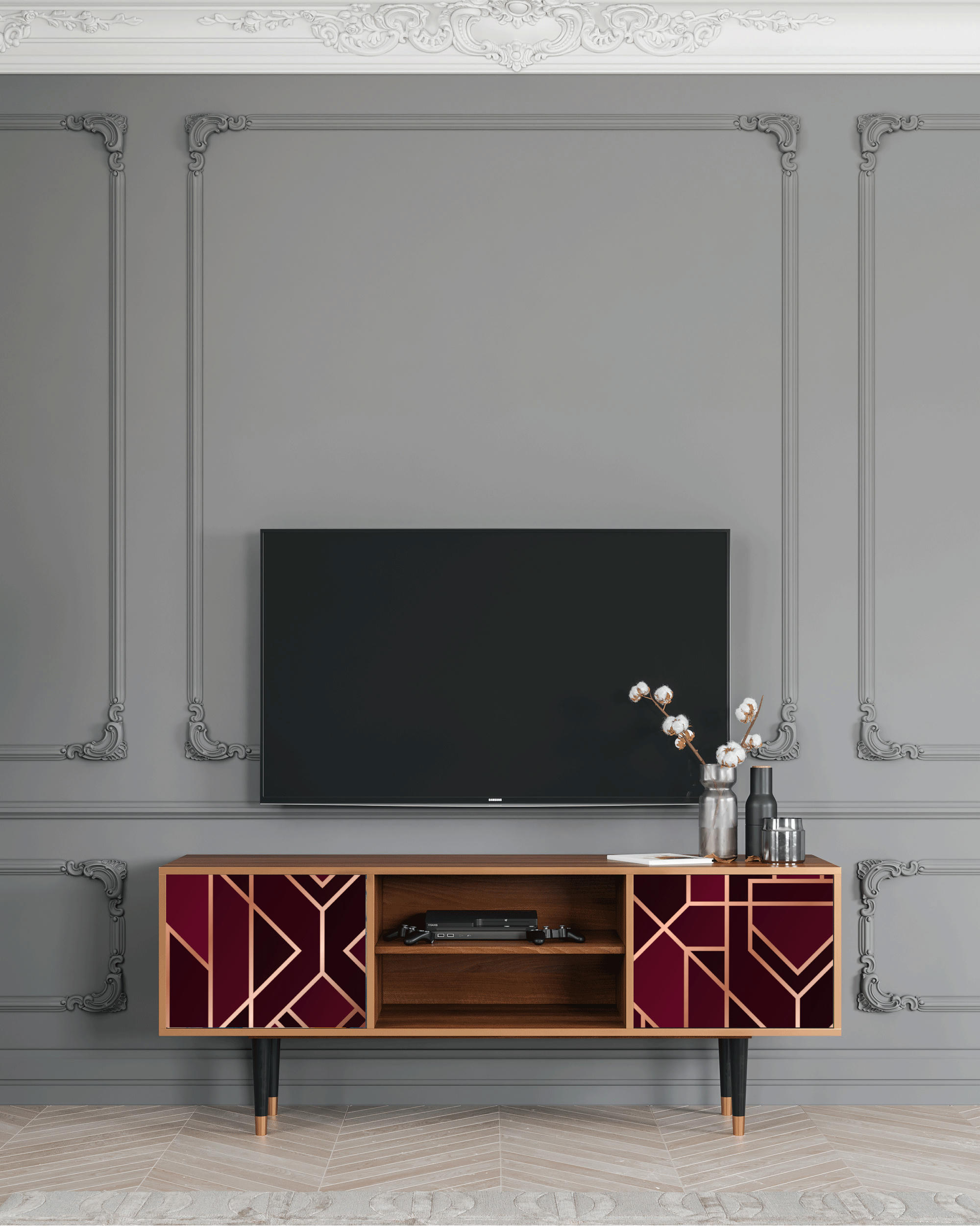 BURGUNDY JEWELERY - Meuble TV  bordeaux 2 portes L 170 cm