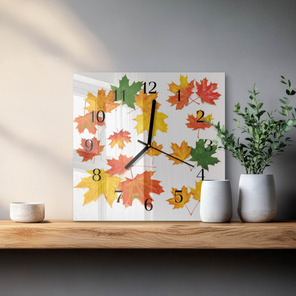 Zegar na szkle 30x30 Liście zegar ścienny