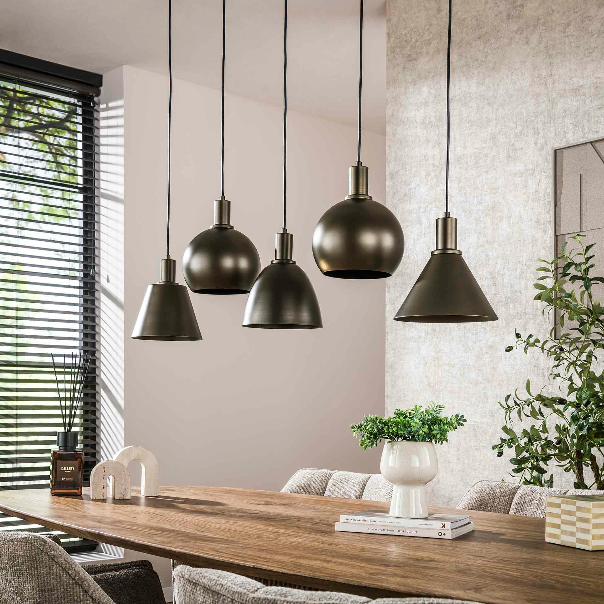 Suspension îlot cuisine 5 abat-jour métal brun TRIBECA