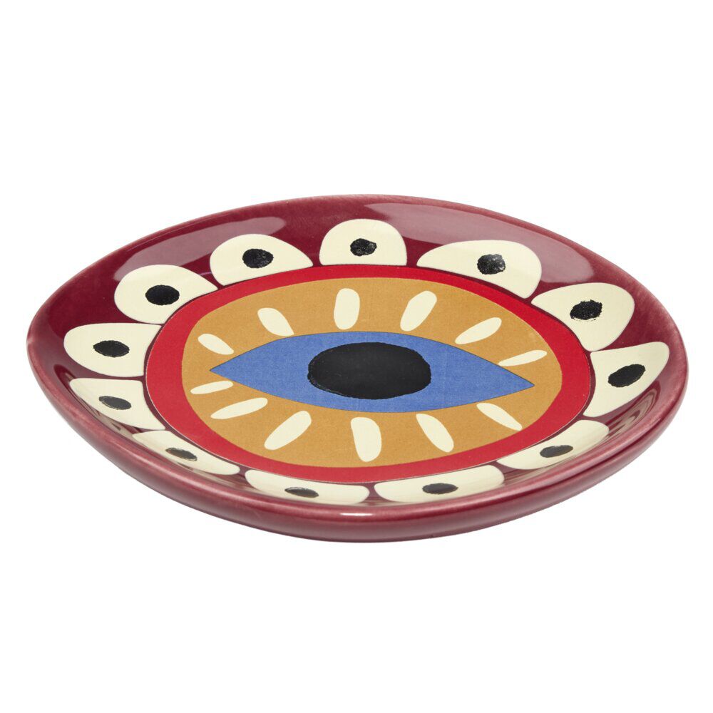 Vide-poche forme oeil porte-bonheur en céramique 12x15cm (2 modèles bordeaux ou rose)
