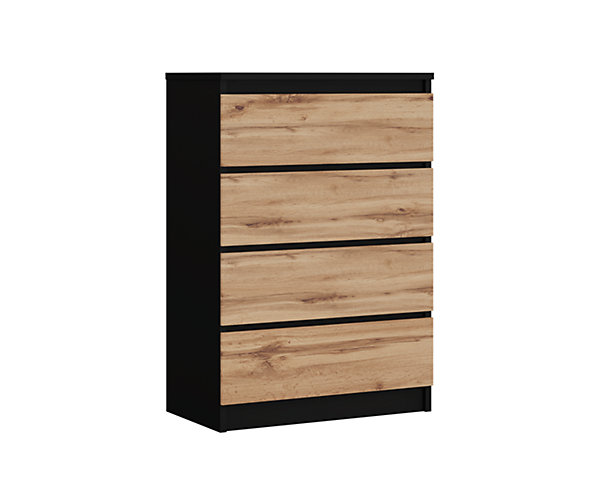 Commode Avec 4 Tiroirs Noir / Chêne Wotan, 70 X 39 X 101 Cm