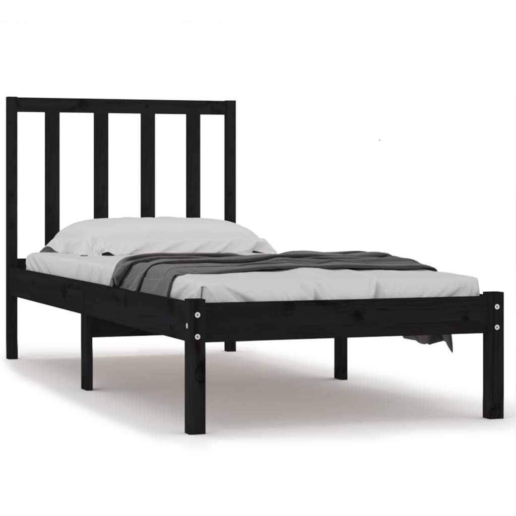 Rama łóżka czarna lite drewno sosnowe 75x190 cm pojedyncza