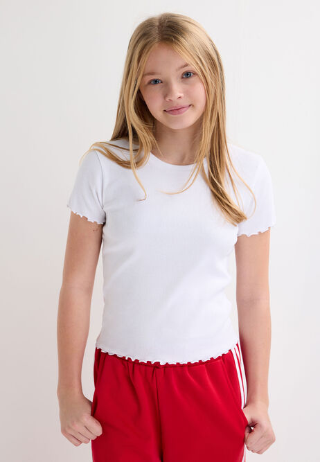 Older Girls White Frill Trim Top