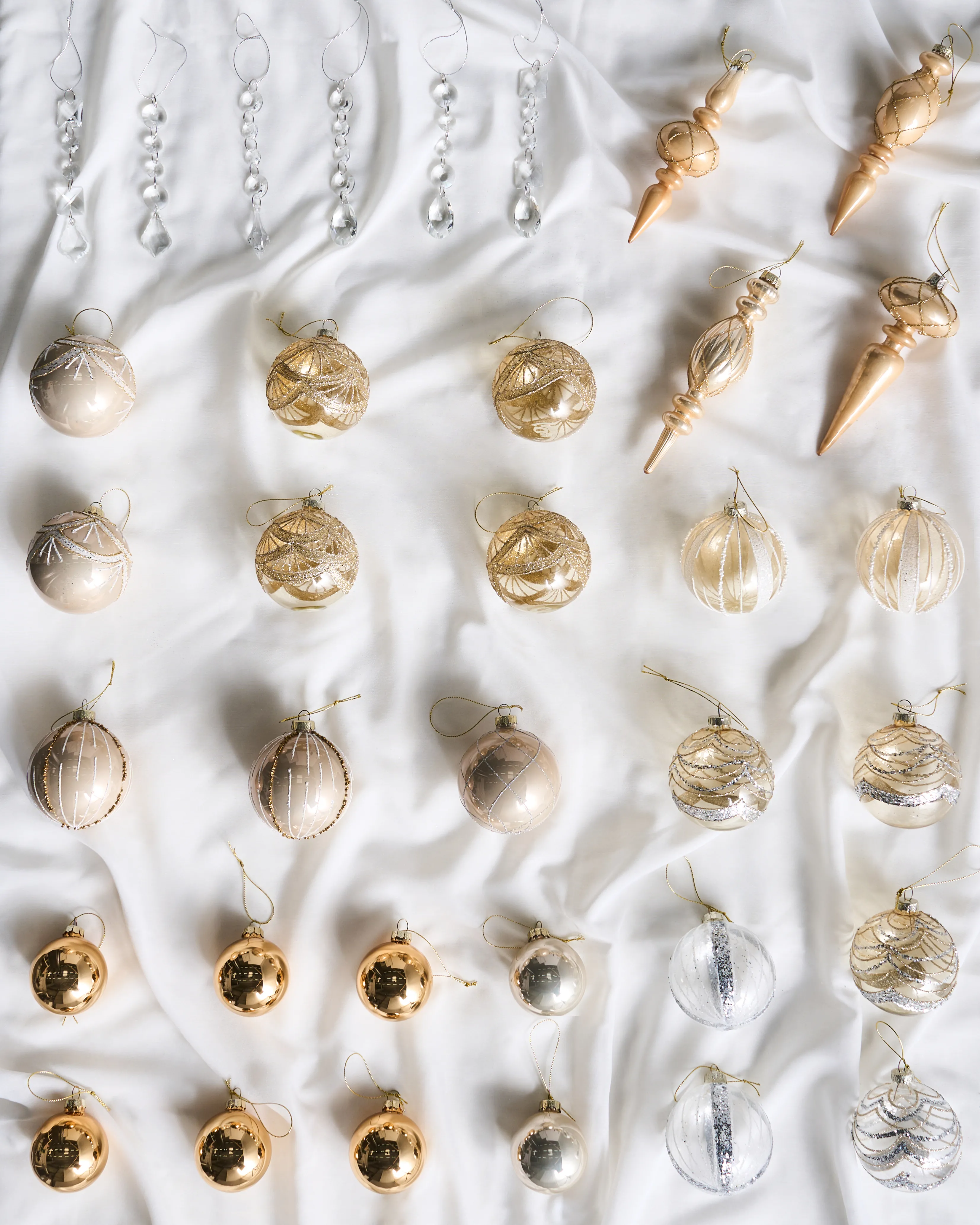 Set of 35 Baubles BLING Glass Gold