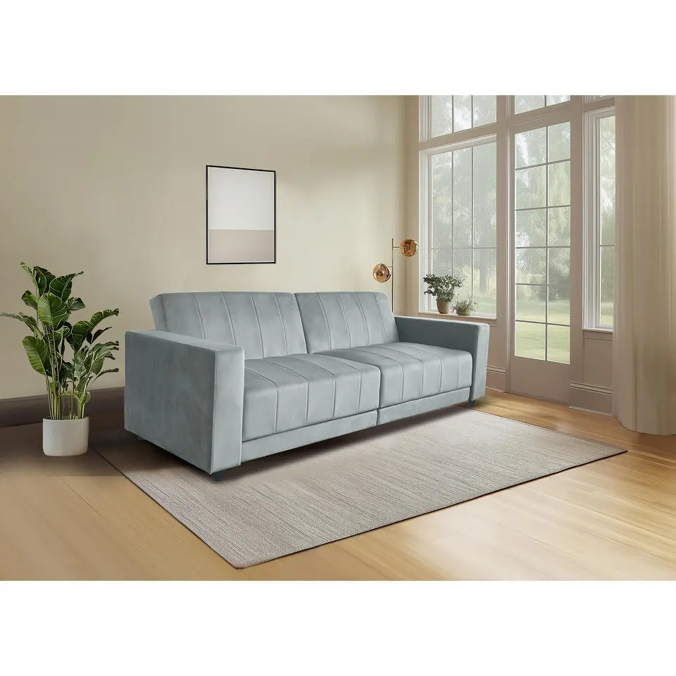 Allie II - Slaapbank 3-zits in lichtgrijze fluweel