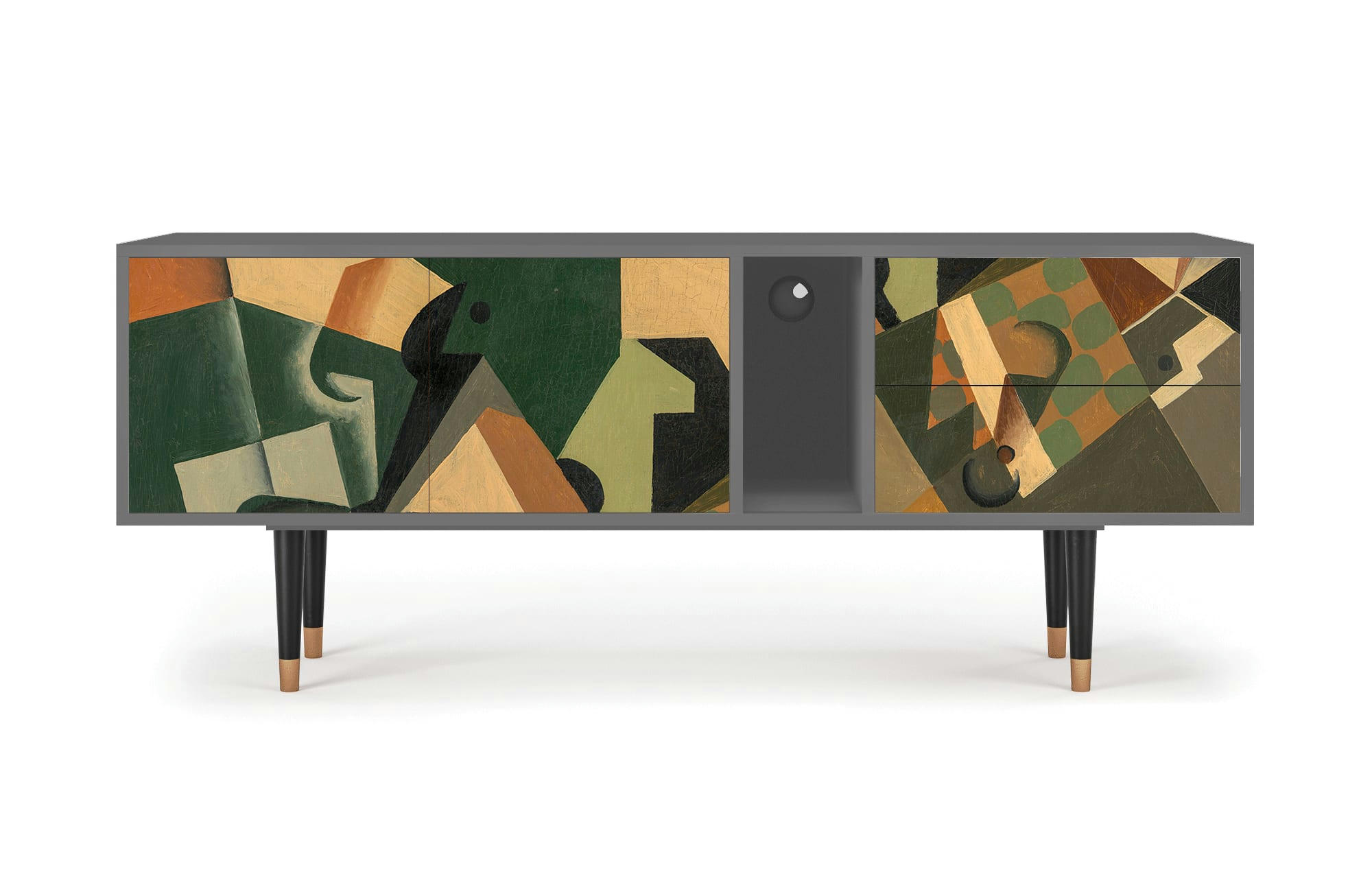 GLASS AND CHECKERBOARD BY JUAN GRIS - Meuble TV  multicolore 2 tiroirs et 2 portes L 170 cm