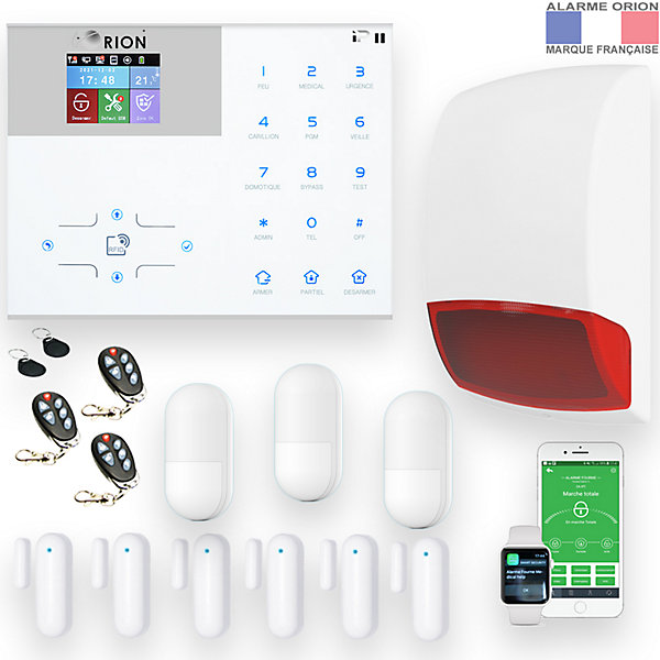 Pack alarme ORION sans fil connectée IP   GSM 4G avec sirène à piles - pour maison 3 à 5 piéces.