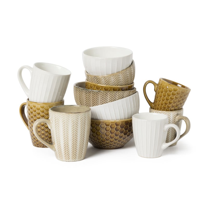 Schaal relief - beige - &Oslash;13x7.6 cm