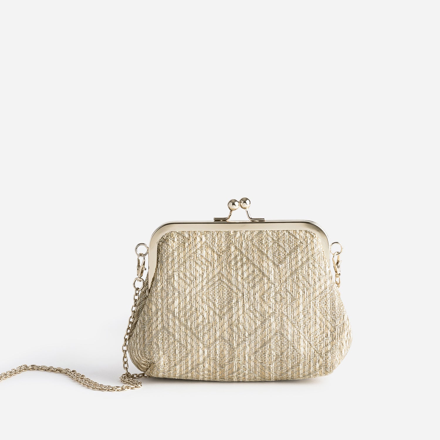 Pochette minaudière paille écru brodé or