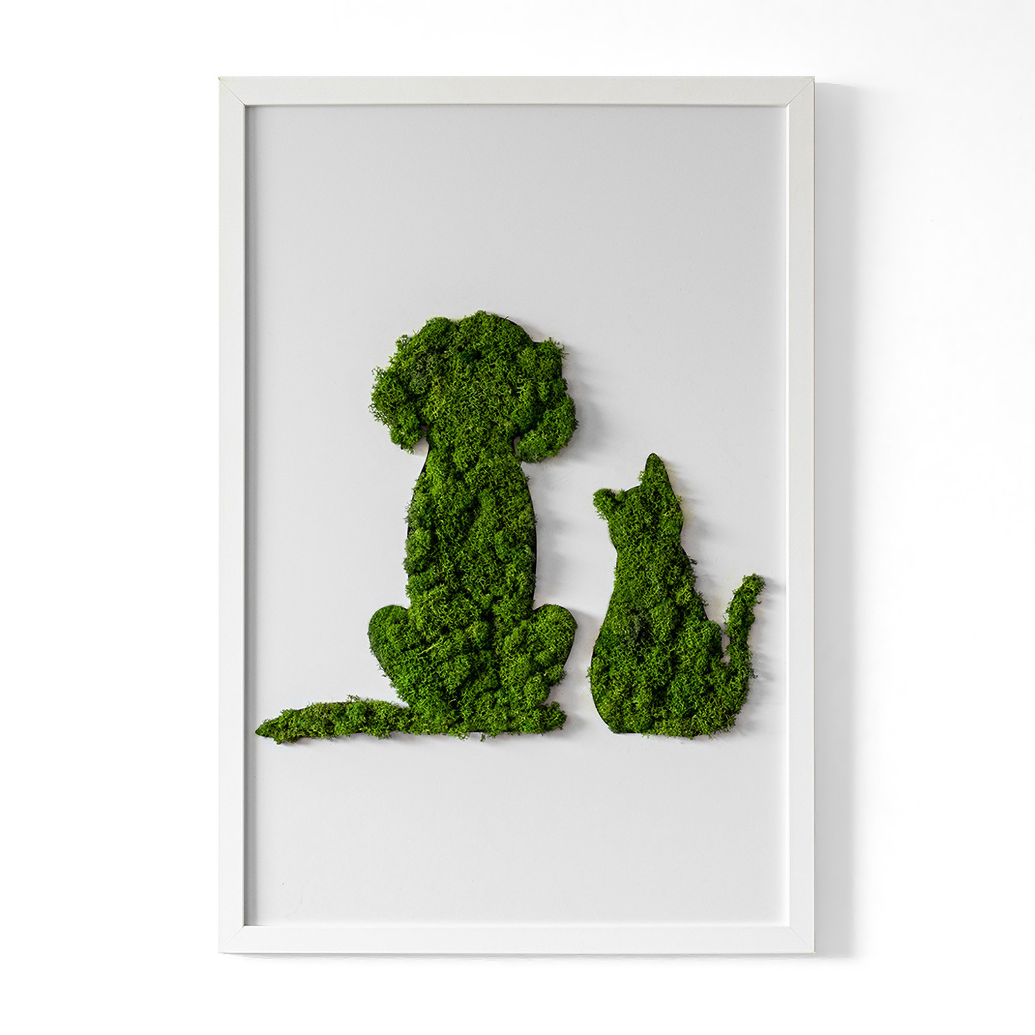 Obraz z mchem - Pies z kotem 40x60 cm Biała Rama