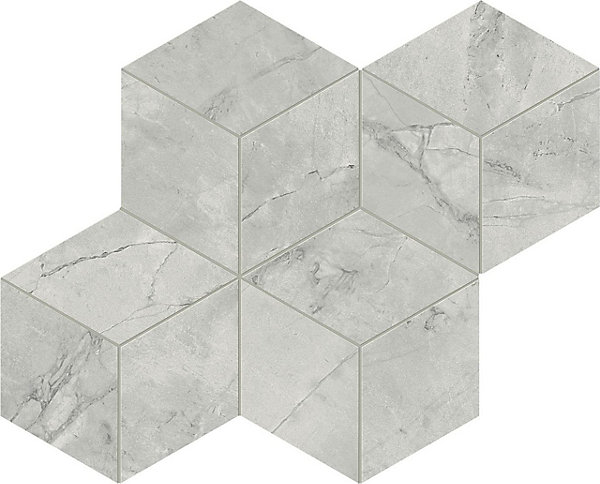 Mosaïque effet Marbre Gris Mist Hexa Cube 35x30x0,9 cm Silk Montira - Mur intérieur (vendu par carton de 0,42 m²) - RO'MA CARRELAG