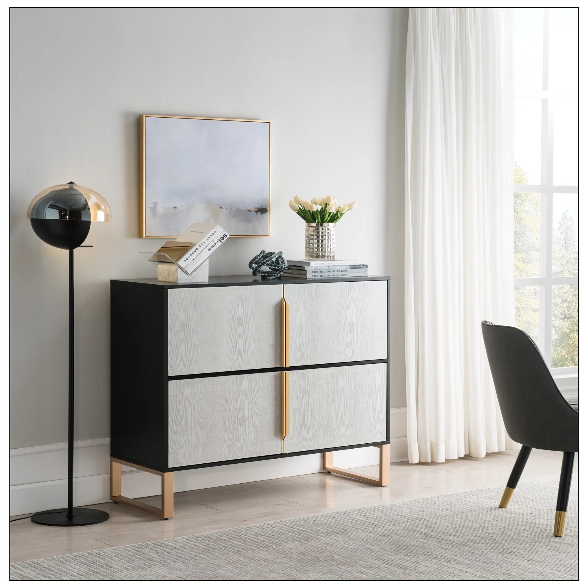 42 Buffet Cabinet with Metal Base Handles