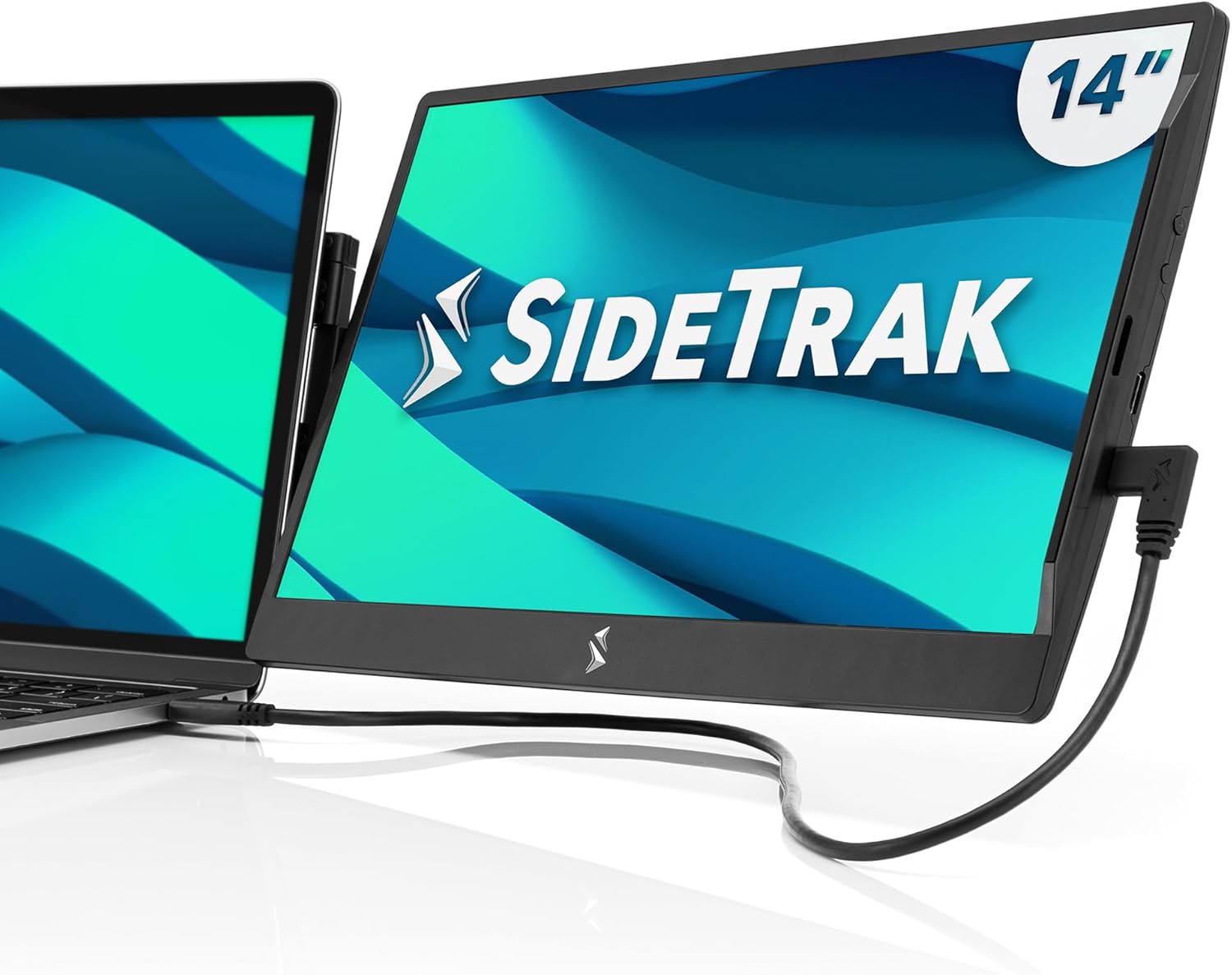 SideTrak Swivel 14 Attachable Portable Monitor Extender  FHD TFT Laptop Dual Screen with Kickstand + Unique Swivel Hinge  Compatible with Mac  PC  Chrome  Powered by USB/Mini HDMI Port (Black)