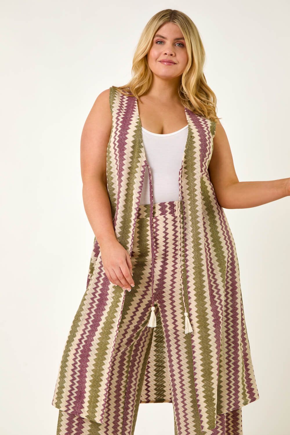 Roman Curve Zig Zag Crochet Longline Waistcoat